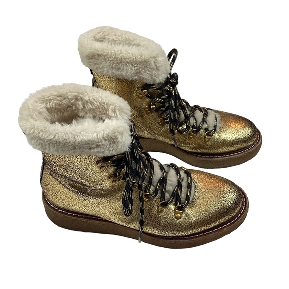J Crew Gold Metallic Faux Fur Winter Boots AE 998 - Picture 2 of 15